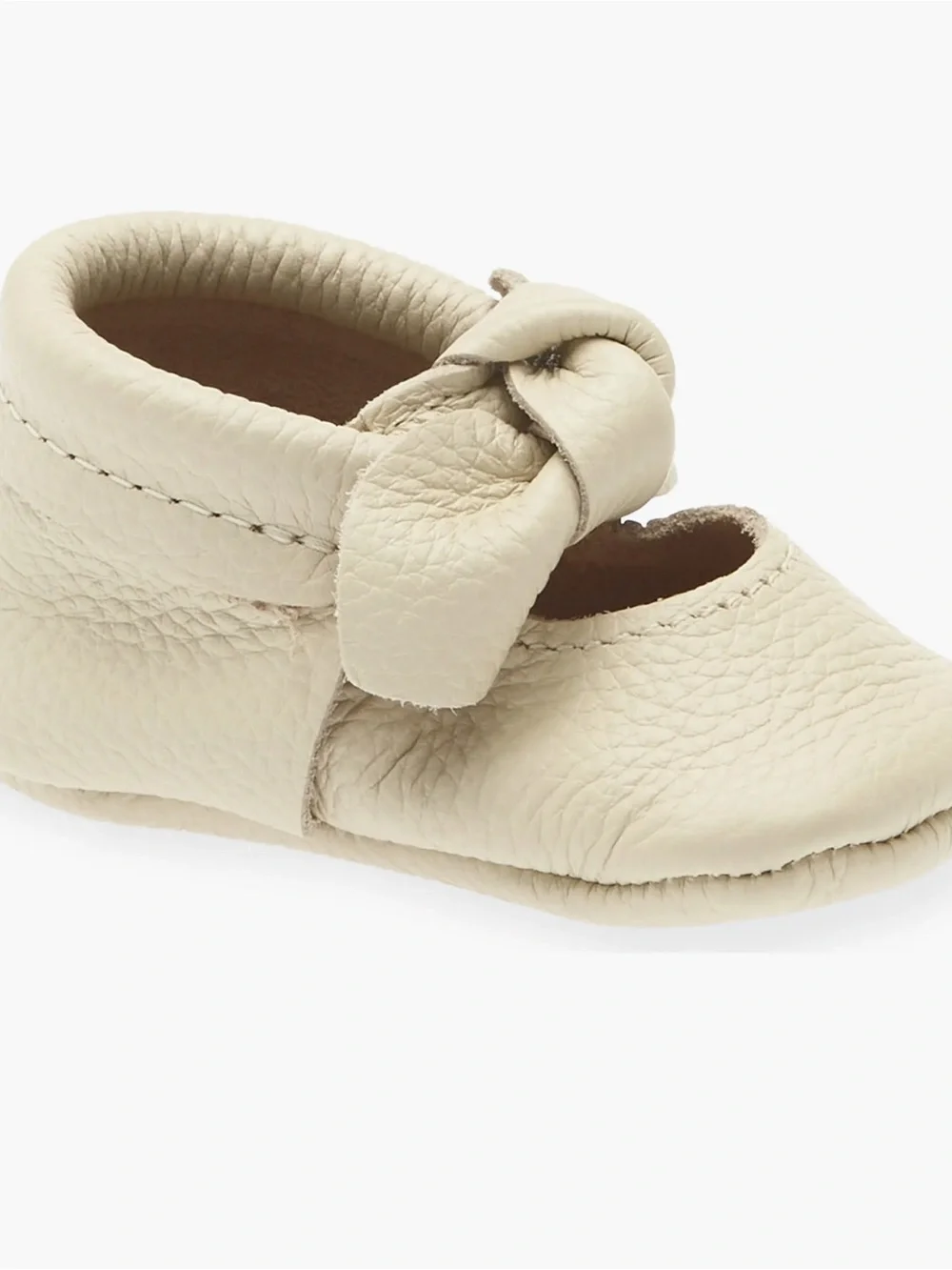 Freshly Picked Leather Knotted Bow Moccasins Baby Shoes in Birch